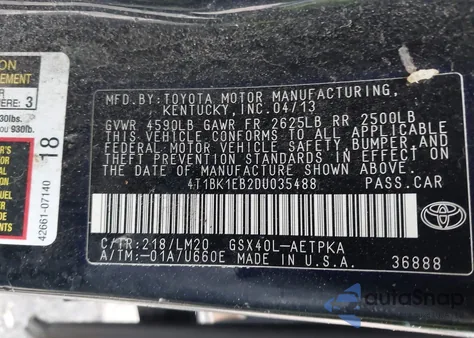 2013 Toyota Avalon Limited from USA, damaged, VIN 4T1BK1EB2DU035488